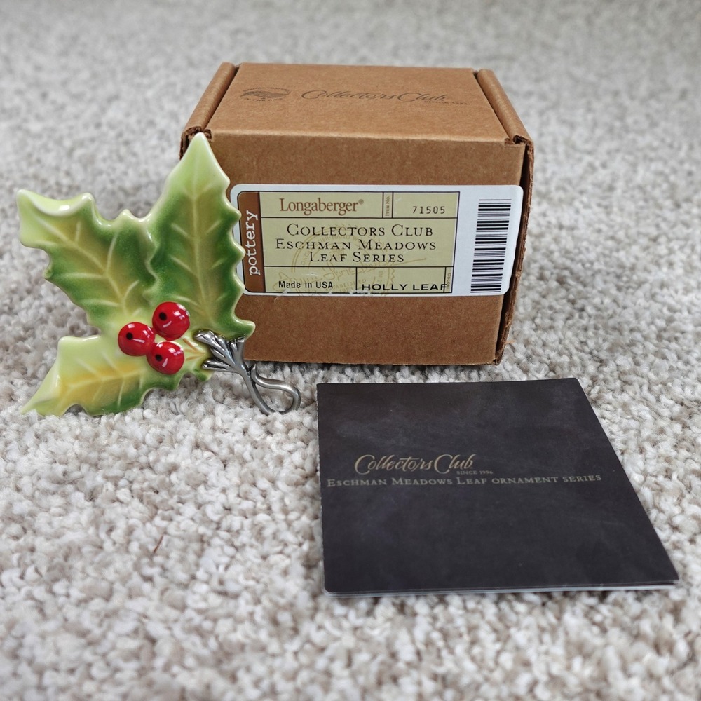 Longaberger 2010 Collectors Club Eschman Meadows Holly Leaf Pottery Ornament